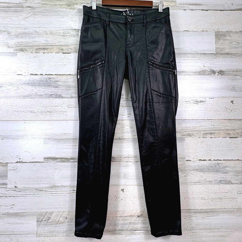 White House Black Market The Skinny Pants Womens 0 Black Coated Moto Edgy Chic